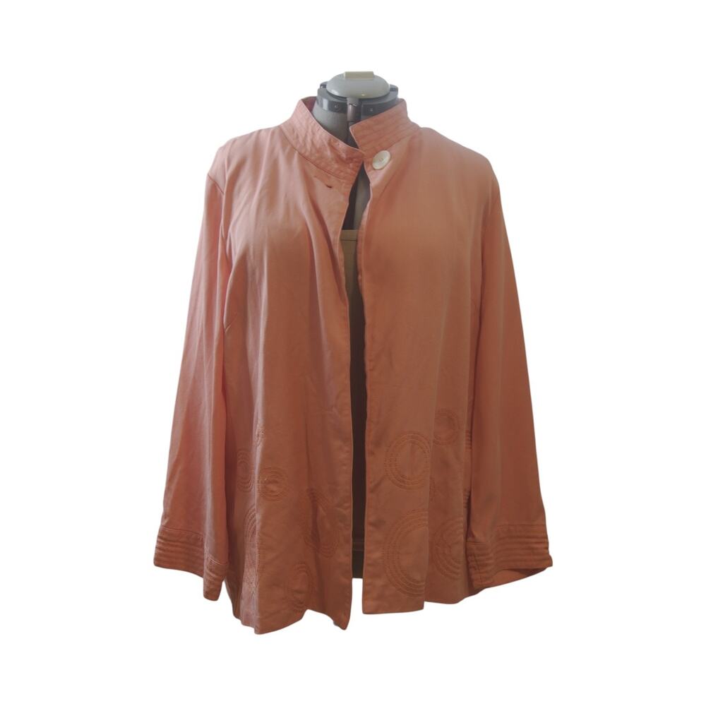 J Jill Tencel Lyocell Jacket XL Coral Embroidered Open Front Tunic Long